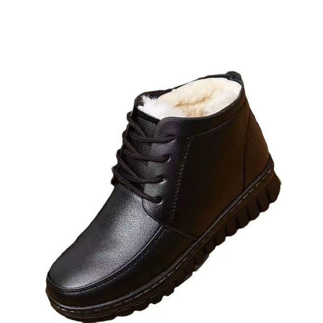 Fleece-lined Extra-thick Warm Ankle Boots Mid- And Elderly Leather Boots With Flat Soles