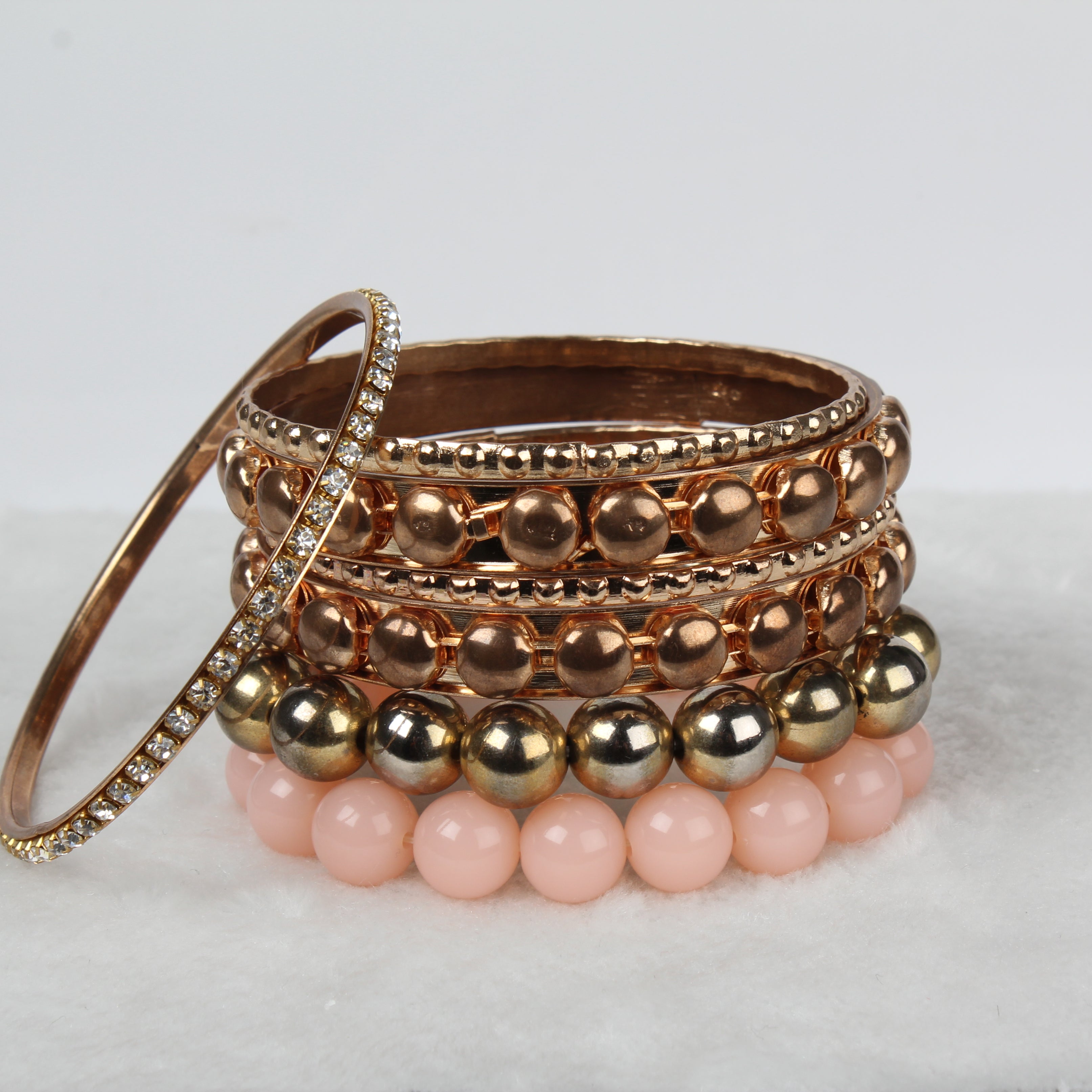 7-Piece Retro Burnished Gold Inlaid Rhinestones Bangle Bracelet Set
