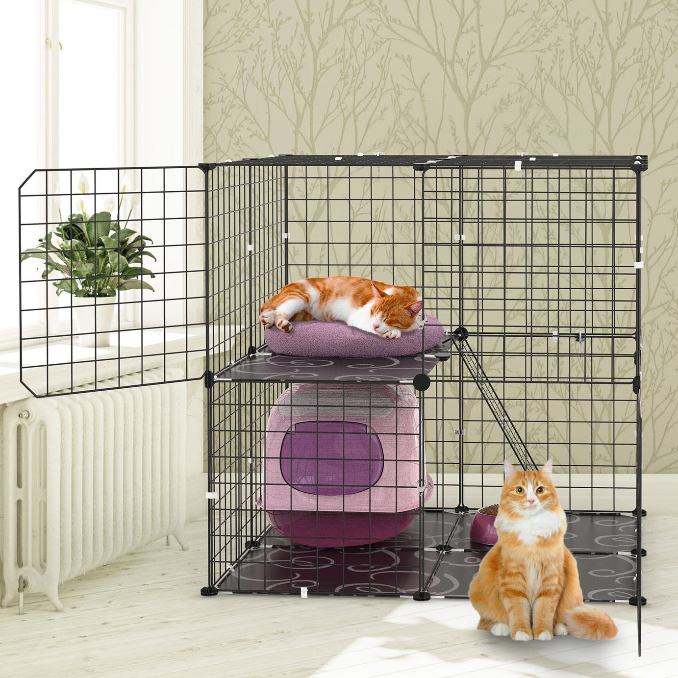 1Pc 2Tier Cat Cage Playpen Indoor Pet Enclosures Kitten Kennel House Detachable Cat Crate With Climbing Ladder 2 Doors For 1 To 2 Cats For Ferret Squirrel Small Animals