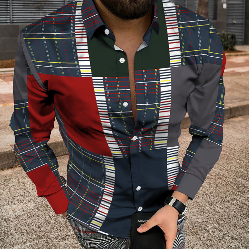 Men Long Sleeve Jacket With 3D Patchwork Print