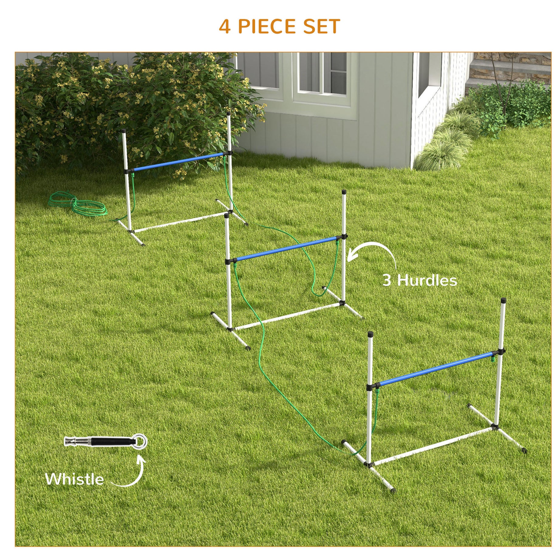 4pc Dog Agility Training Equipment Set with Spray Water Tube, White