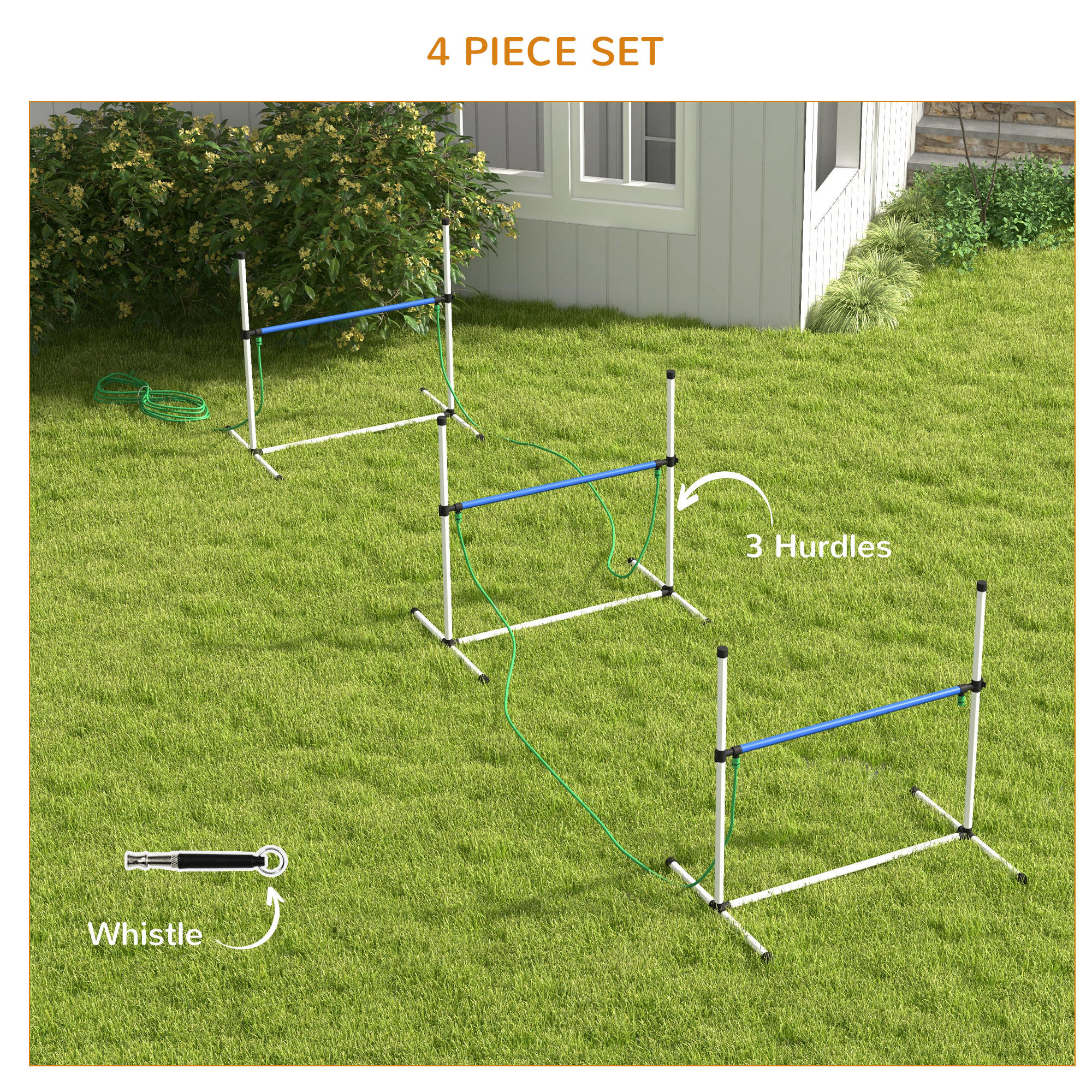 4pc Dog Agility Training Equipment Set with Spray Water Tube, White