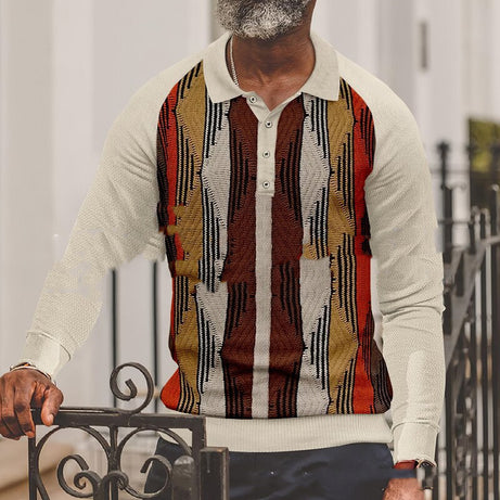 Button Long Sleeve Digital 3D Stripe Color Printing