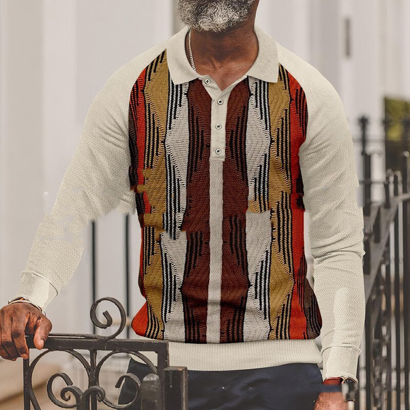 Button Long Sleeve Digital 3D Stripe Color Printing