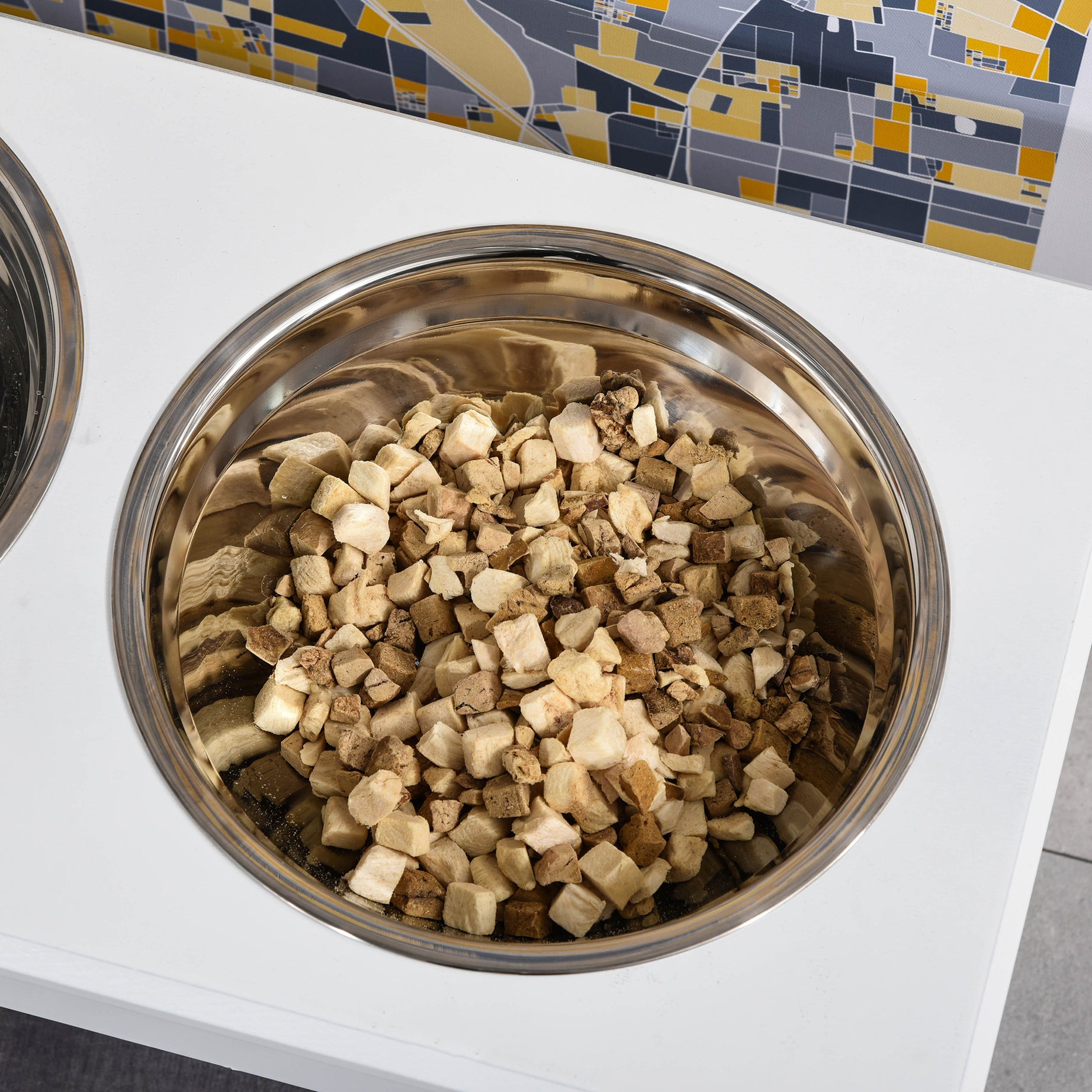 6" Height Small Puppy Dog Feeding Station for Messy Pets, Stainless Steel Elevated Dog Bowls with Modern Wooden Frame, Dog Food Stand Pet Feeding Station, White