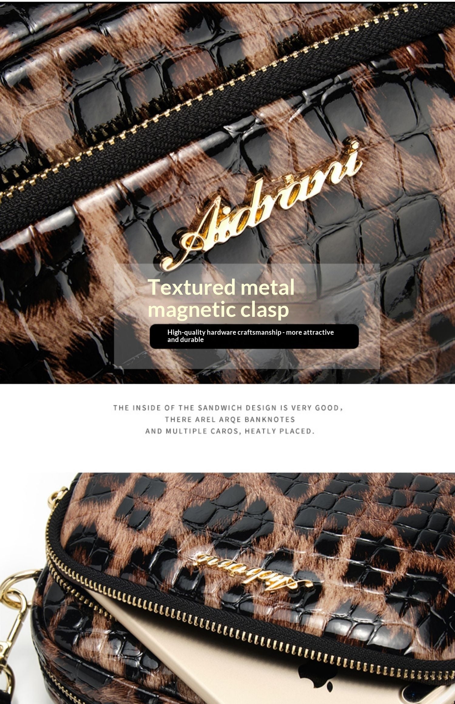 Leopard-print Trendy And Versatile Crossbody Shoulder Casual Lightweight Mobile Phone Bag