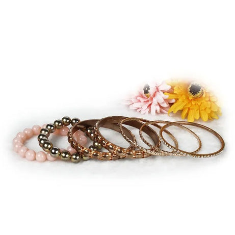 7-Piece Retro Burnished Gold Inlaid Rhinestones Bangle Bracelet Set