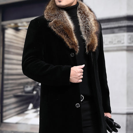 Mens Coat With A Contrasting Fur-trimmed Wool Collar