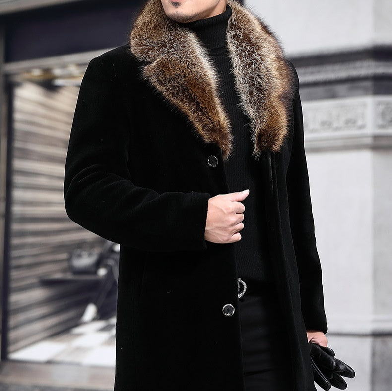 Mens Coat With A Contrasting Fur-trimmed Wool Collar