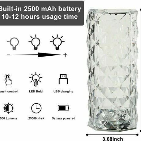 LED Crystal Table Lamp Diamond Rose Night Light Touch Atmosphere &Remote Control