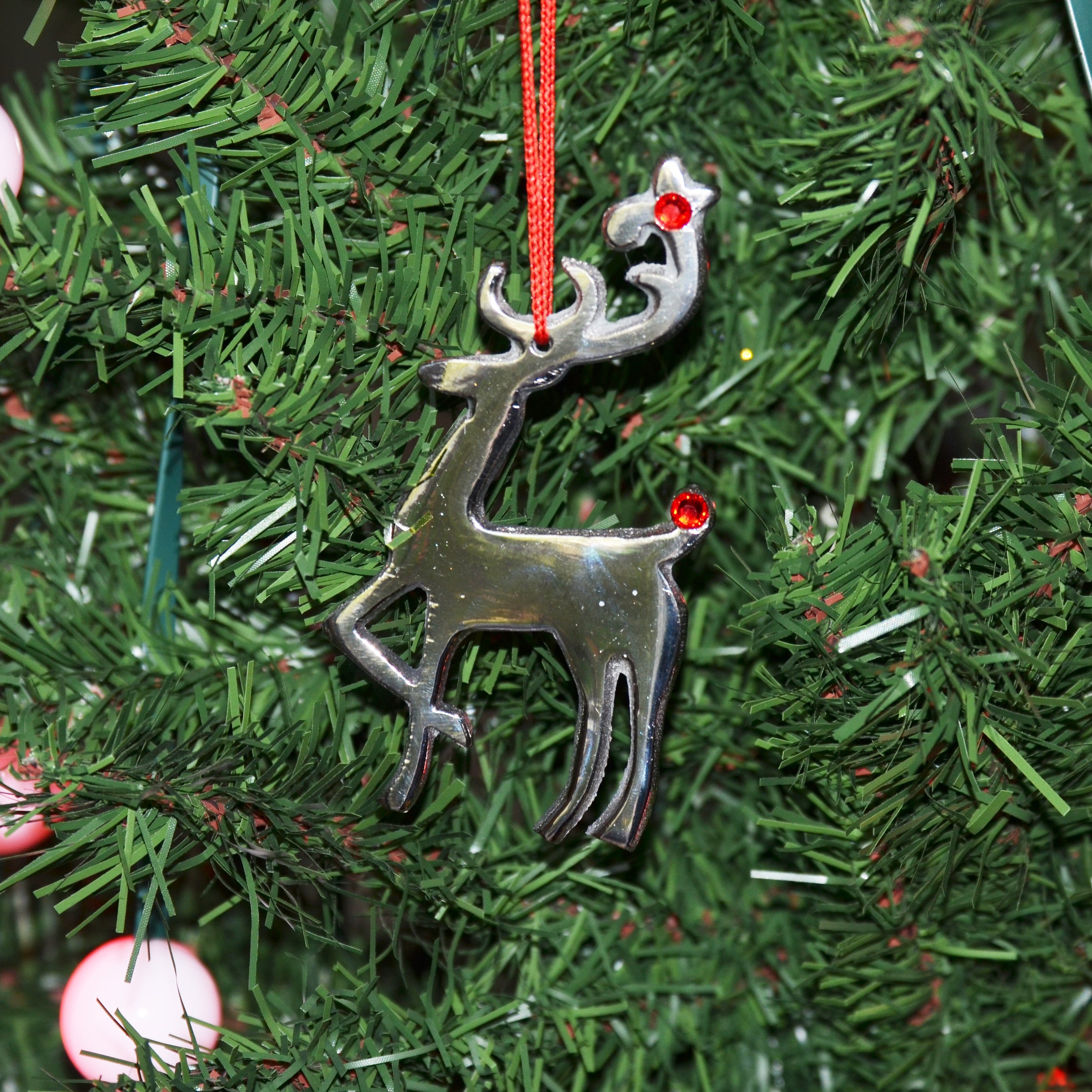 Handmade Christmas Ornaments Set of 3 with Red Ruby