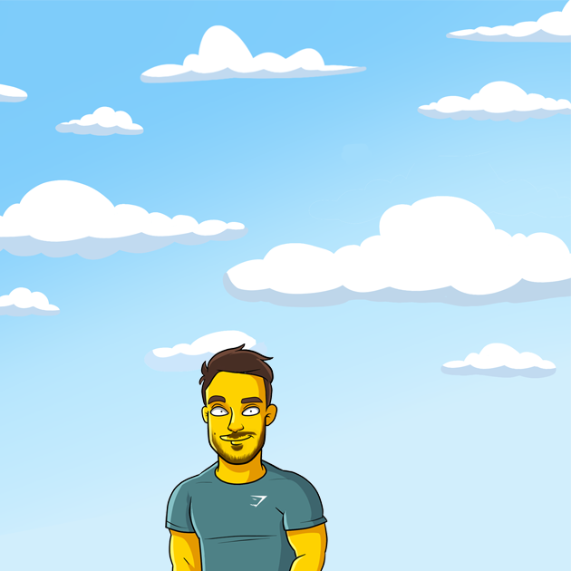 1 shoulders up clouds background