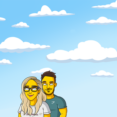 2 shoulders up clouds background