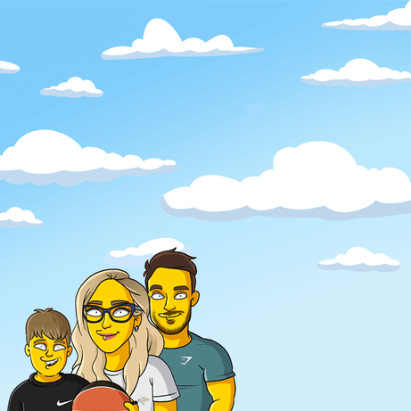 3 shoulders up clouds background