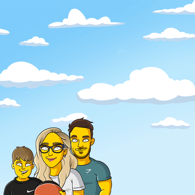 3 shoulders up clouds background