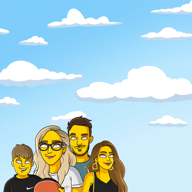 4 shoulders up clouds background