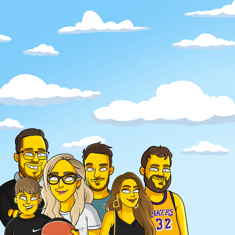 6 shoulders up clouds background